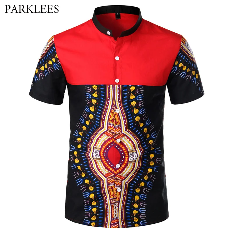 Рубашка Dashiki мужская с воротником стойкой национальная сорочка коротким рукавом
