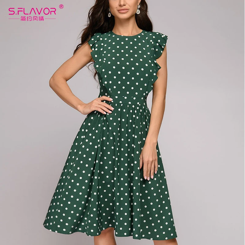 Женские платья трапеции в горошек S.FLAVOR летнее платье без рукавов стиле ретро
