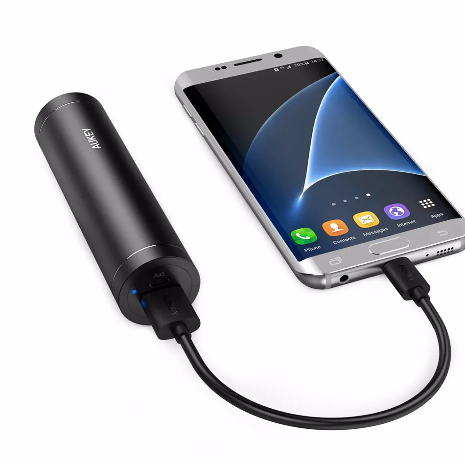 Aukey Quick Charge 3.0 Мощность Bank 5000 мАч цилиндрические телефон Портативный внешний