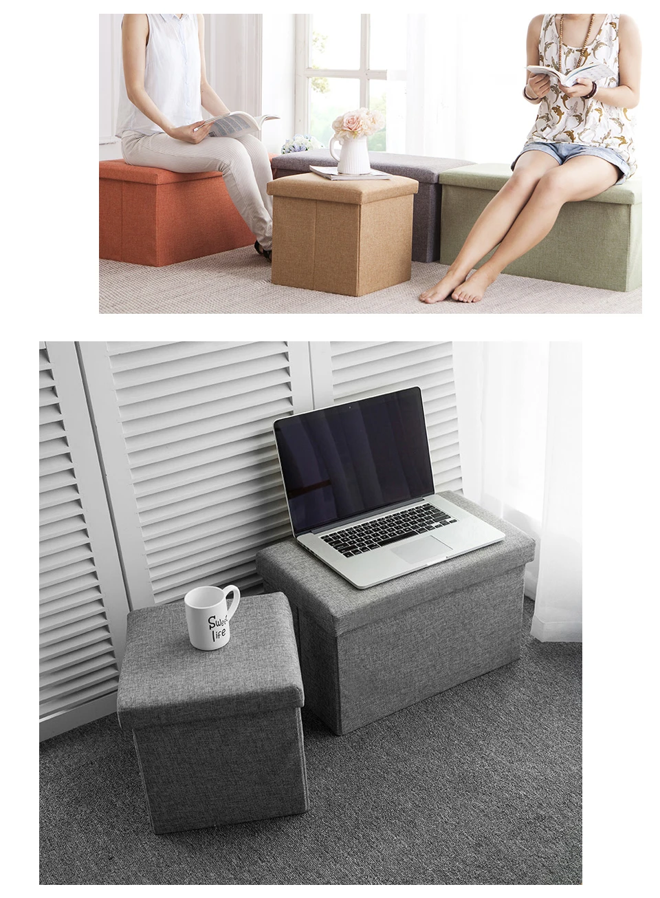 Folding Storage Stool Chairs Fitting Room Stool Multifunctional Chair Storage Box Cloest Tea Table Coffee Table Sofa Stool