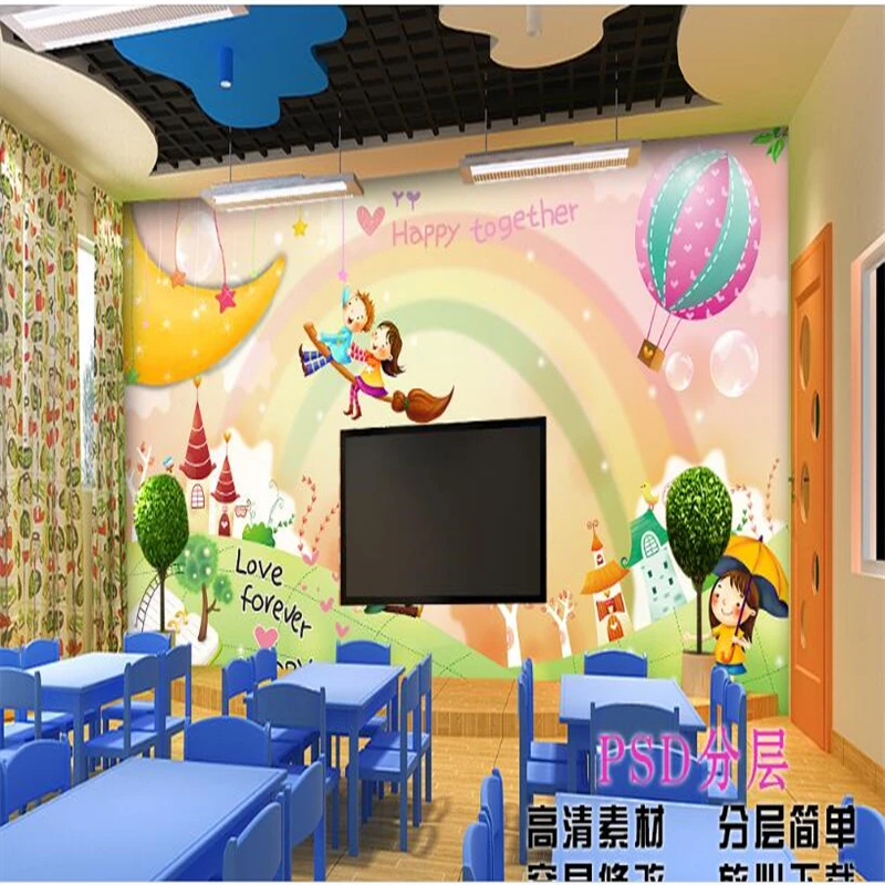 Обои beibehang для стен мультяшная иллюстрация детский сад детская комната картина