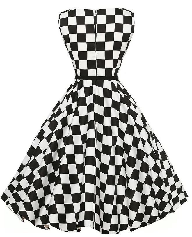 Женская одежда в черно белую клетку женское элегантное винтажное платье Pinup