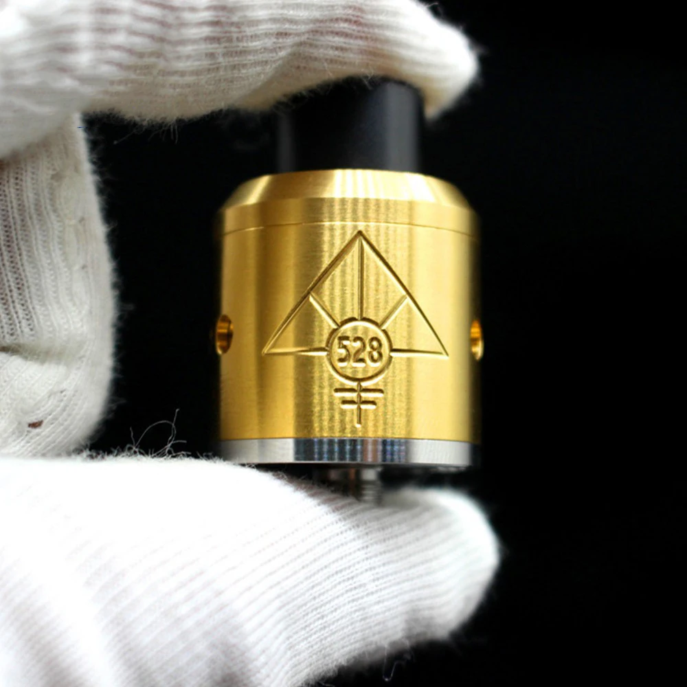 

Custom Goan 528 RDA Tank Atomizer double column gold plated splint 810 Drip Tip 24mm Double Coil 25mm diameter Big Vapor Tank
