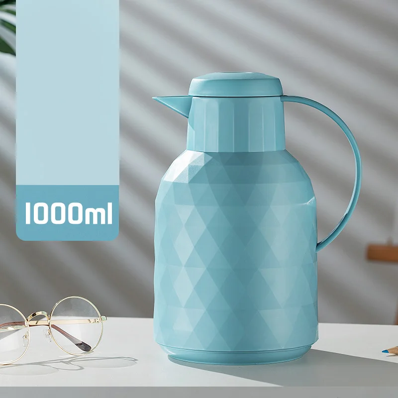 Blue 1Л Алмазная Двойная Стенка стеклянная вакуумная фляжка Бытовая офисная термальная грелка чайник белый чай кофе термосы - Цвет: Blue