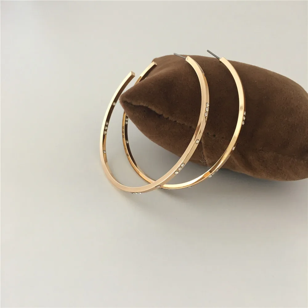 F/W, трендовые женские элегантные серьги, золотое покрытие, размер Mediium, обруч с камнем, Тротуарные серьги, вечерние, повседневные