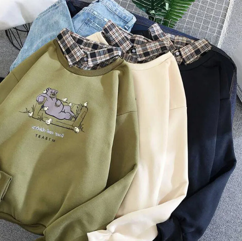 Весна Ins Harajuku с длинным рукавом женская футболка Поддельные из двух частей 6 цветов можно выбрать повседневная женская футболка ZO1795