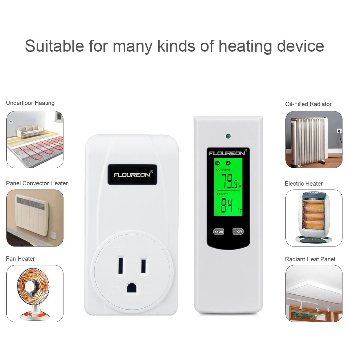 Floureon Wireless Thermostat RF Plug In Heating and Cooling Temperature Controller TS-808 US | Инструменты