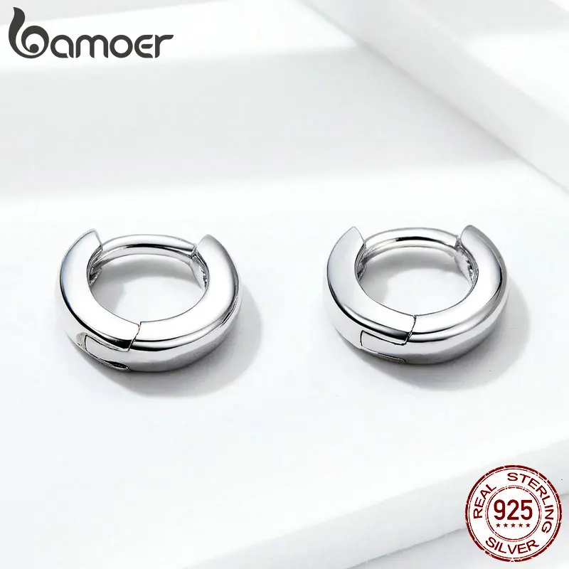 BAMOER, новинка, 925 пробы, полировка серебра, Крошечные круглые серьги-кольца для женщин и мужчин, корейский стиль, хорошее ювелирное изделие SCE552