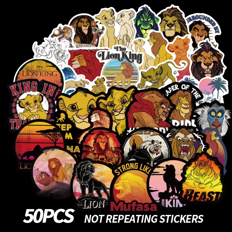 50pcs/set The Lion King PVC Waterproof Fun Sticker Toy Luggage Stickers Motorcycle and Luggage Notebook Cartoon Sticker F4