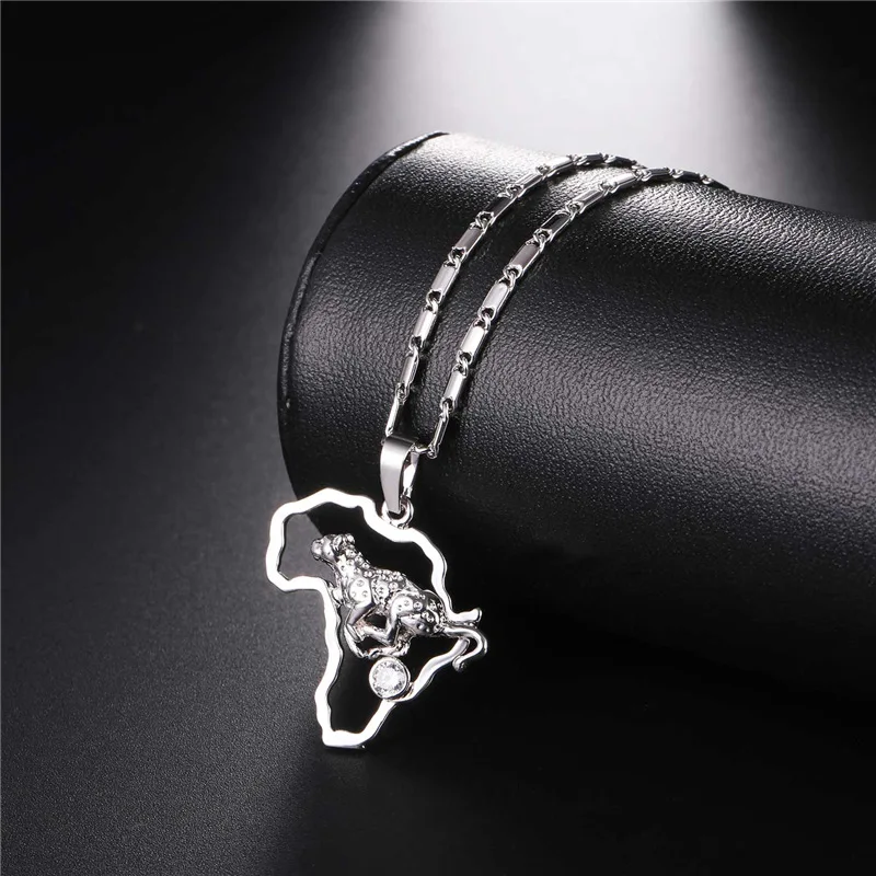 Collare Африканская Карта бег Леопард Кристалл Цирконий ожерелья подвески золотой