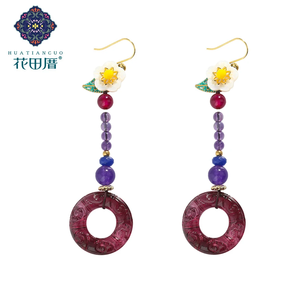 

Bohemia Long Earrings Round Colored Glaze Shell Flower Vintage Dangle Earrings Aretes De Mujer Modernos 2018 EZ-18093