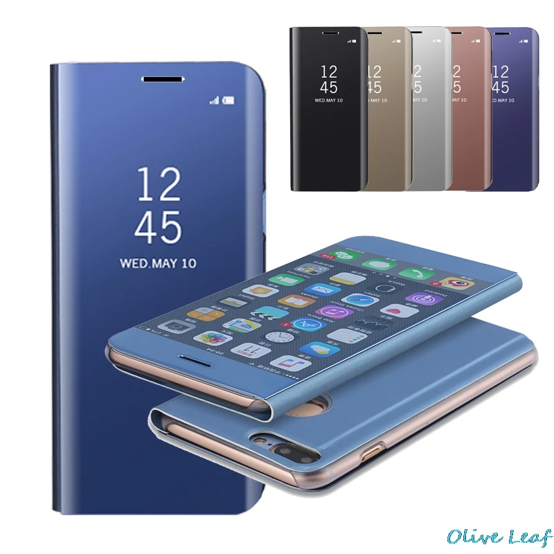 

Case Transparent Cover PU Leather Cases Holder Mirror Back Cover For Samsung Galaxy S6 Edge Plus S7 Edge S8 Plus Note 5 8 Flip