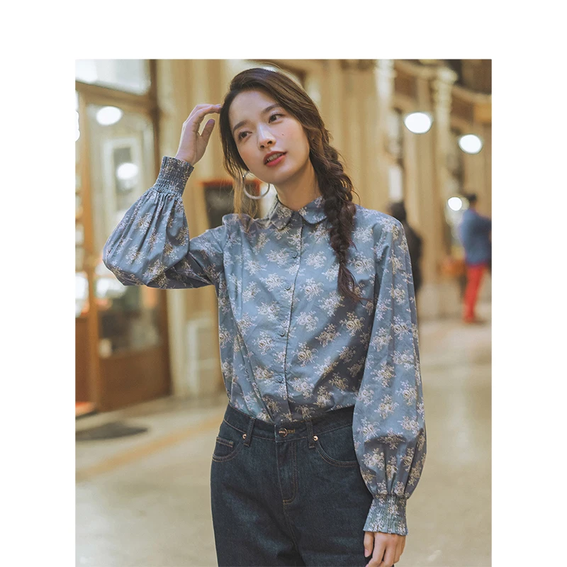 INMAN Spring Autumn Turn Down Collar Fashion Retro Bishop Print Long Sleeve All Matched Women Blouse | Женская одежда