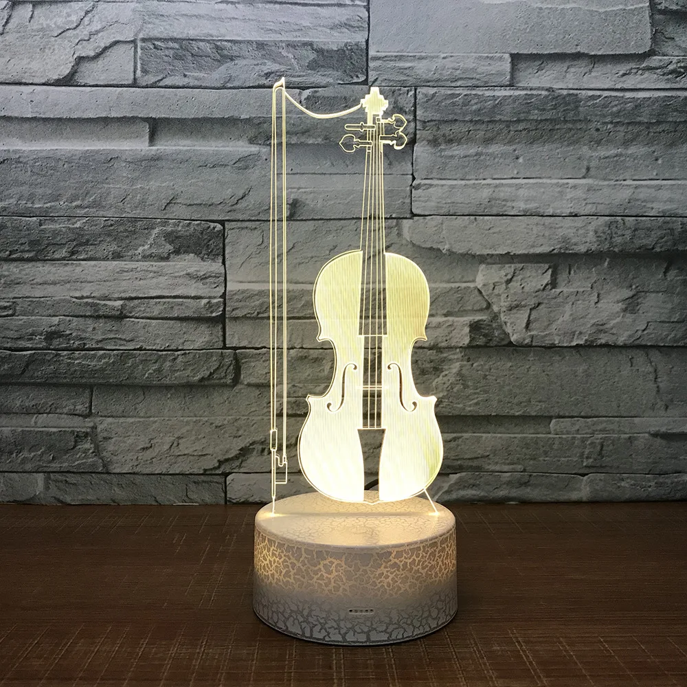 Violin 3D LED Table Desk Lamp USB 7 Color Changing Musical Instruments Night Light Kids Sleep Lighting Gift Home Decor Drop Ship | Лампы и