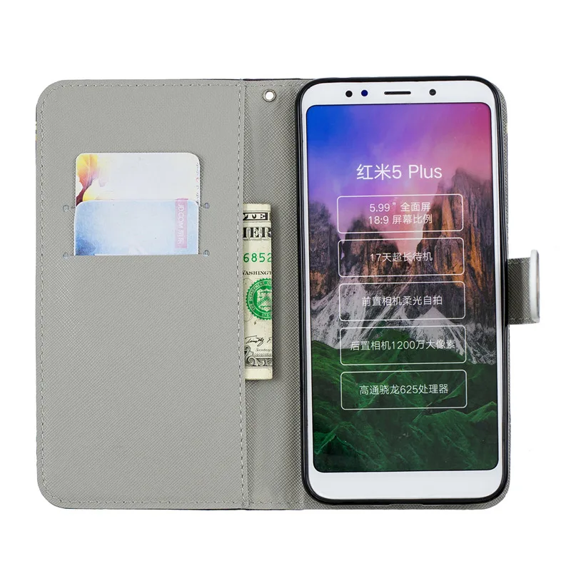 3D роскошный чехол для телефона кошелек со слотом карт с цветами кожаный Redmi 5 5A Plus 6