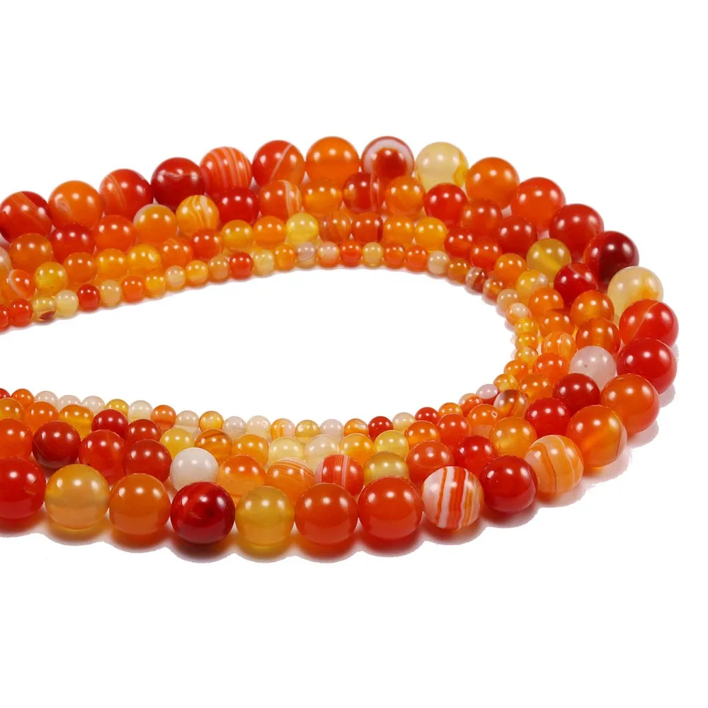 

1strand/lot 4/6/8/10/12mm Orange Banded Natural Chalcedony Stone Round Beads For Jewelry Making DIY Bracelet Necklace Earring