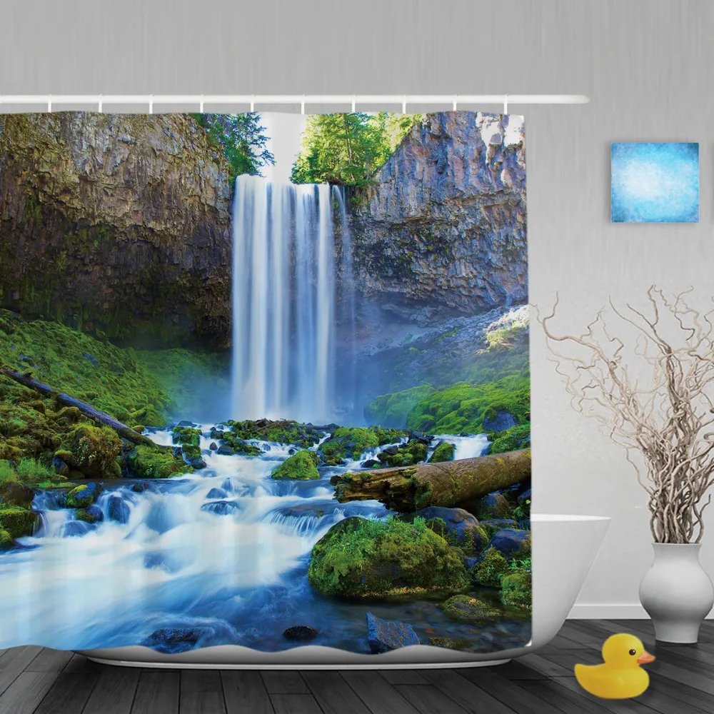 3D печать Ванная комната Душ Шторы &quotВодопад&quot каменные горы занавеска для