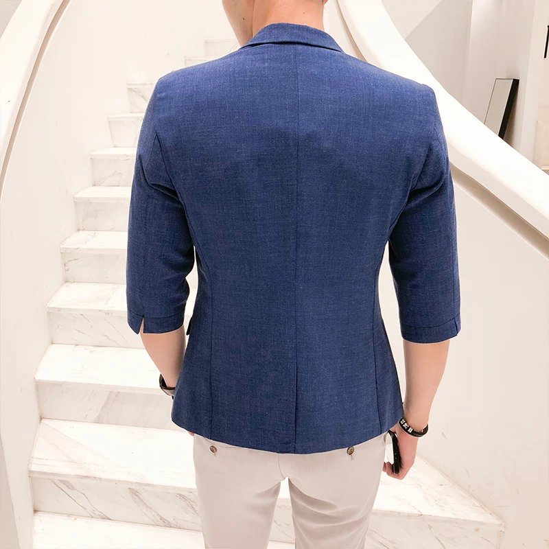 2018 New Pattern Male In Man's Suit Section B Youth Self-cultivation Check Loose Coat Navy Blue Recommend Free shipping | Мужская