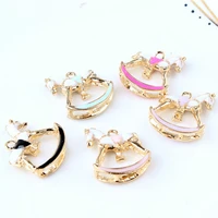 10pcslot gold color metal oil drop horse shape charms enamel folating pendant carousel charms for diy bracelet necklace