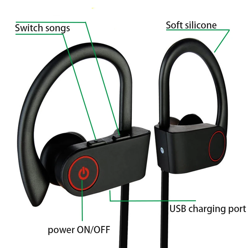 Bluetooth наушники IPX6 водонепроницаемый Беспроводные спортивный бас с микрофоном