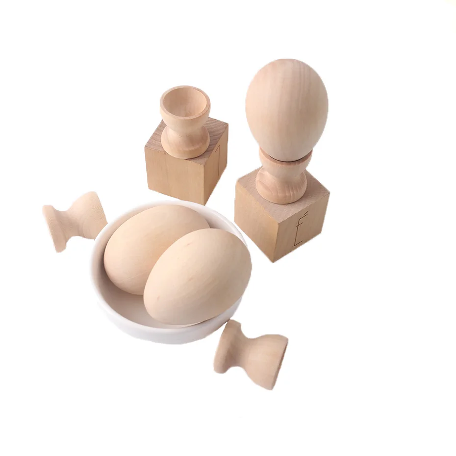 6Set(12pc) Maple Wooden Teether Unpainted Egg And Cup Kids Birthday Gifts Soothe Safe Handmade Unfinished Painting Toys | Игрушки и