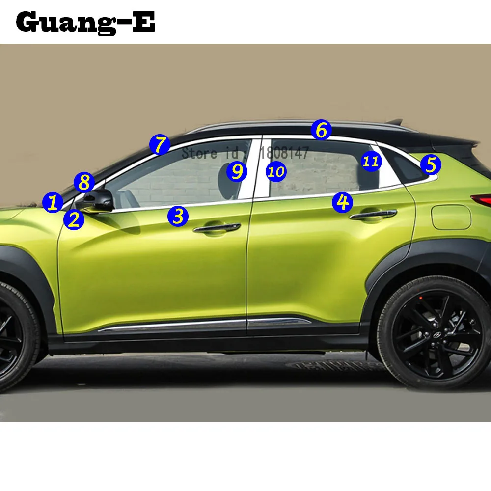 

For Hyundai Kona Encino 2017 2018 2019 2020 2021 Car Sticker Cover Body Garnish Pillar Window Middle Strip Trim Frame Parts