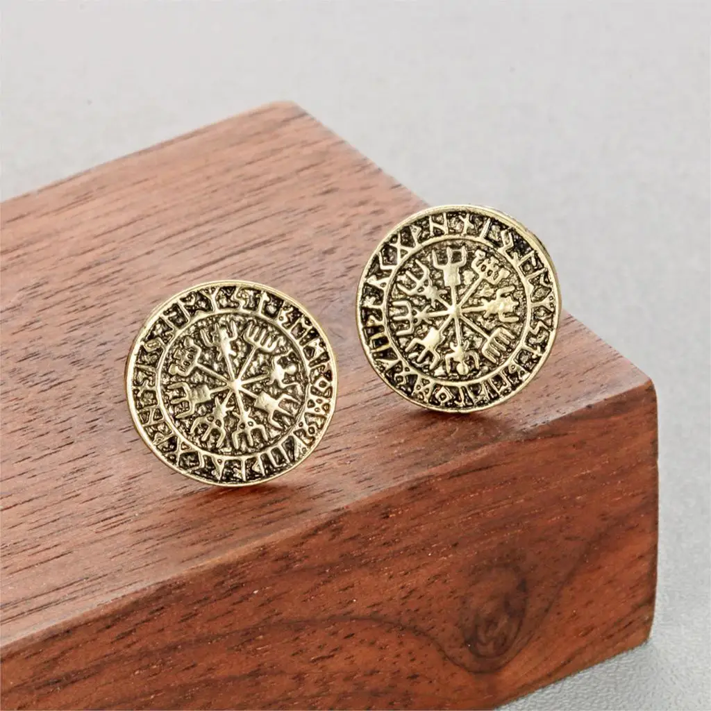 Мужские серьги гвоздики с компасом Kinitial винтажные геометрические имитацией руны