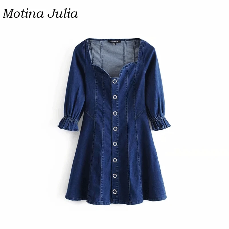 Motina Julia потертое джинсовое платье для женщин 2019 летнее Мини с квадратным вырезом
