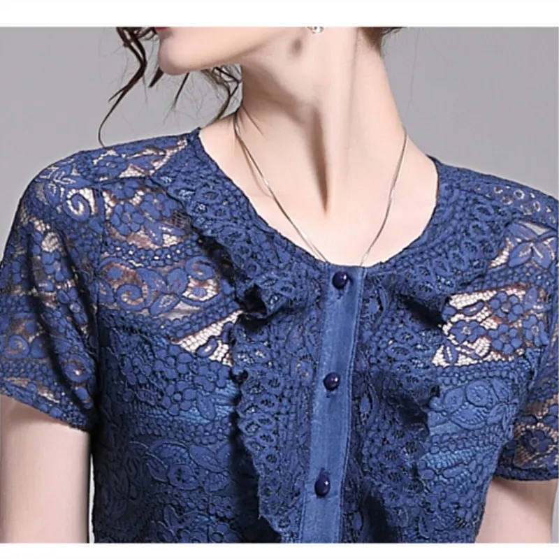 2019 Новый комбинезон для женщин Летняя мода Элегантный синий кружево прямой