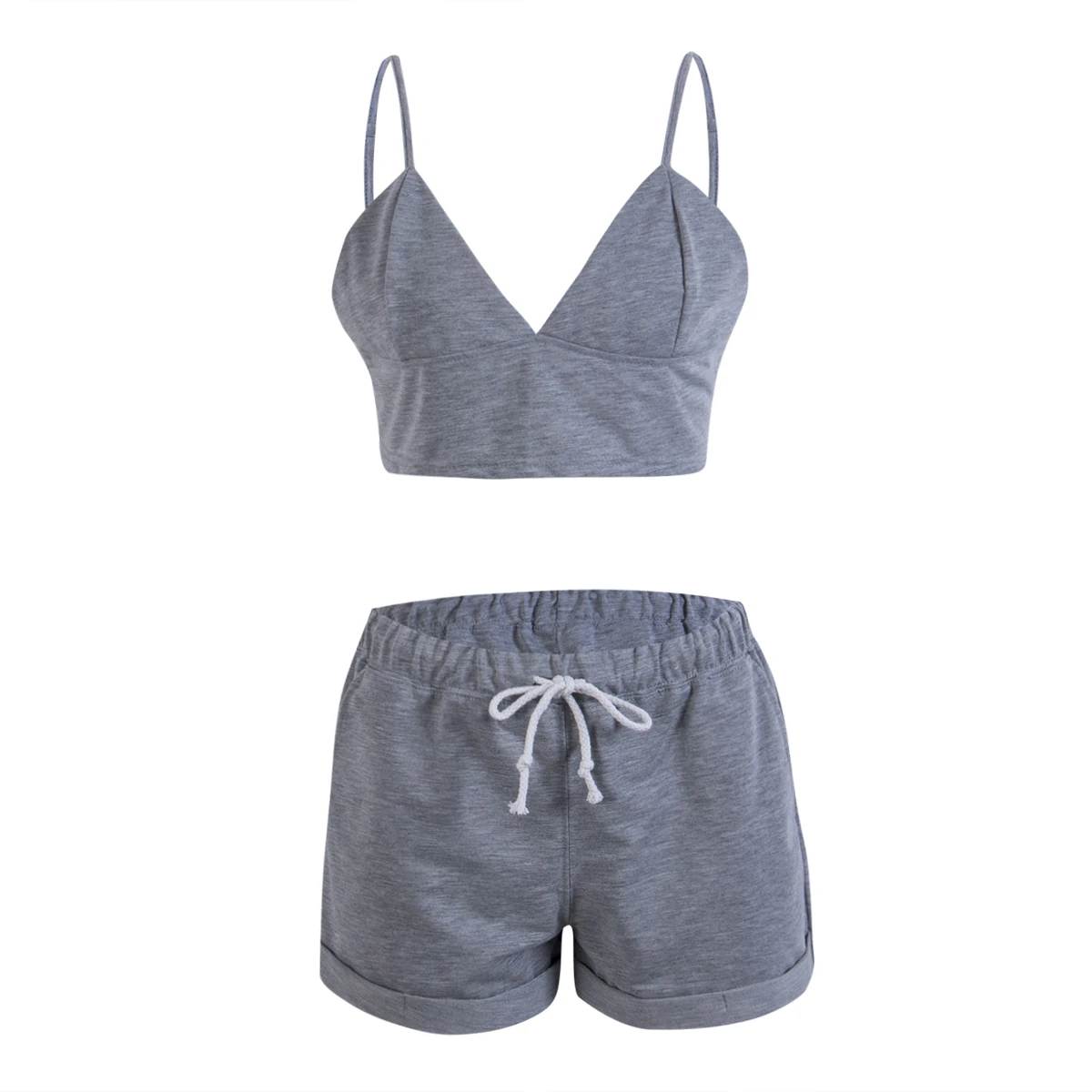 

Women's Fashion Solid Color Sling Pajamas Suit Set Pajamas Lace Up Shorts Cotton Comfort Sexy Gray V-Neck Sleeveless TopSet
