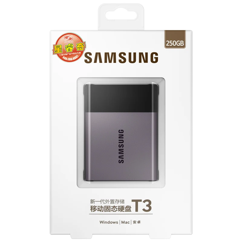 Samsung SSD диск USB 3.0 2000 ГБ T3 MU-PT2T0B внешний жесткий 2 ТБ для настольных ПК Бесплатная