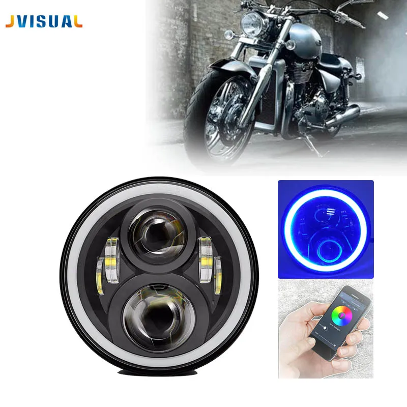 7 &quotRGB многоцветный Bluetooth светодиодный прожектор Halo Angel Eye H4 дюймов хром/черный для