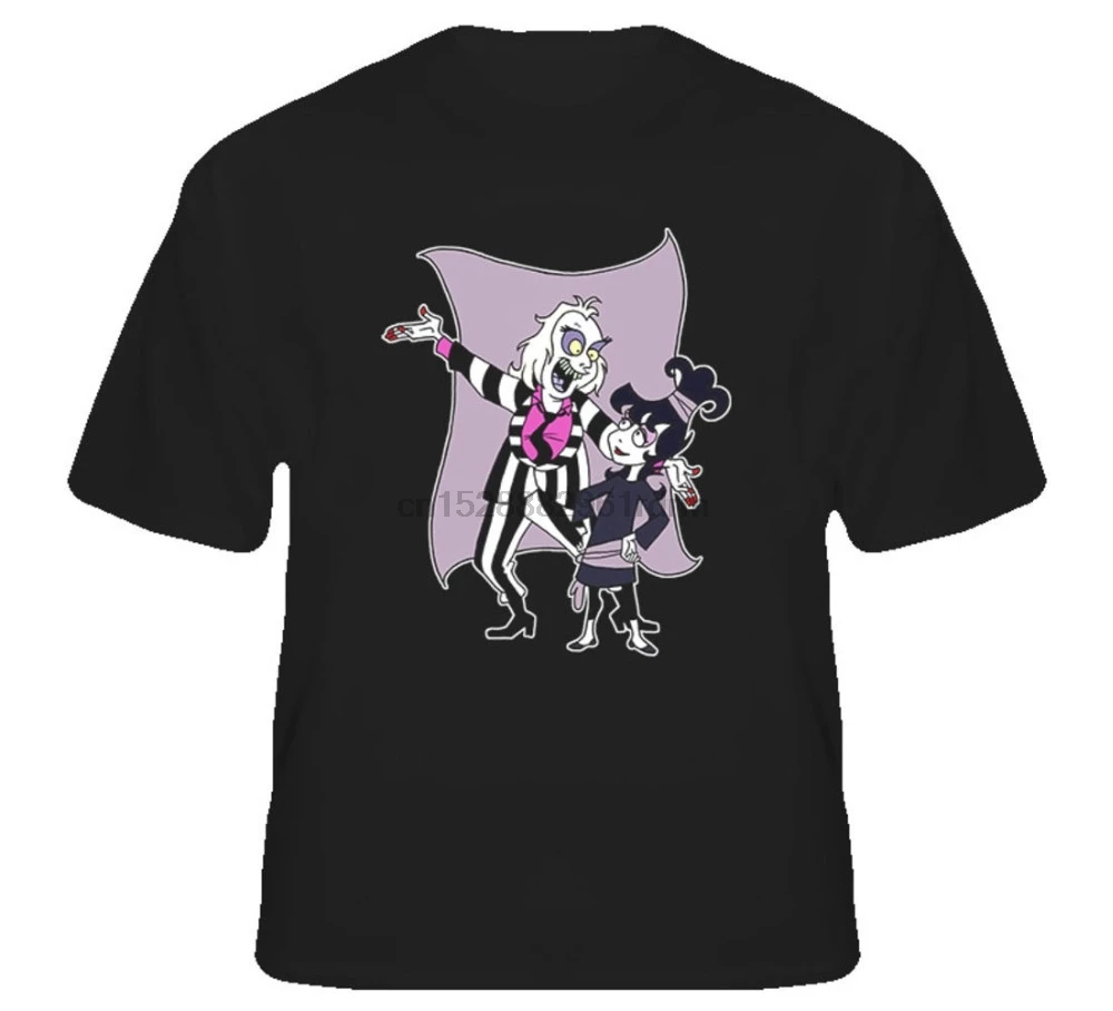 Мужская мода Beetlejuice Ретро мультфильм черная футболка Забавный принт футболки