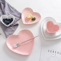 frosted ceramic tableware breakfast plate love heart dish heart shaped bowl couple plate creative dessert plates hollowware