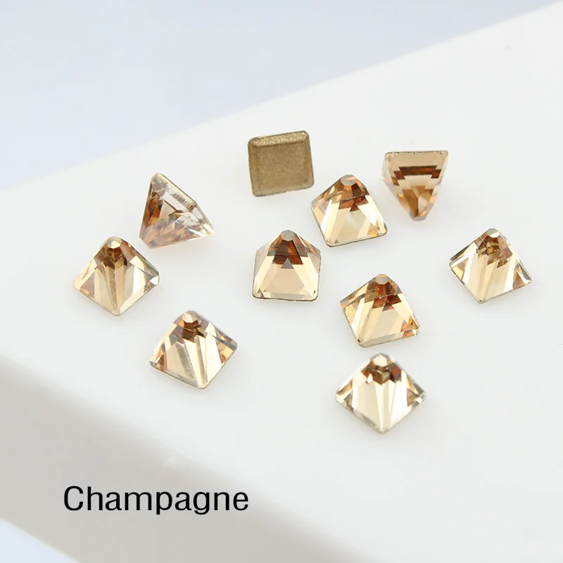 Champagne Кристалл AB стереоскопический квадратный конус Блестящие Стразы для ногтей стекло с плоской задней частью 3D алмаз 4 мм украшения для ногтей новое поступление - Цвет: Champagne