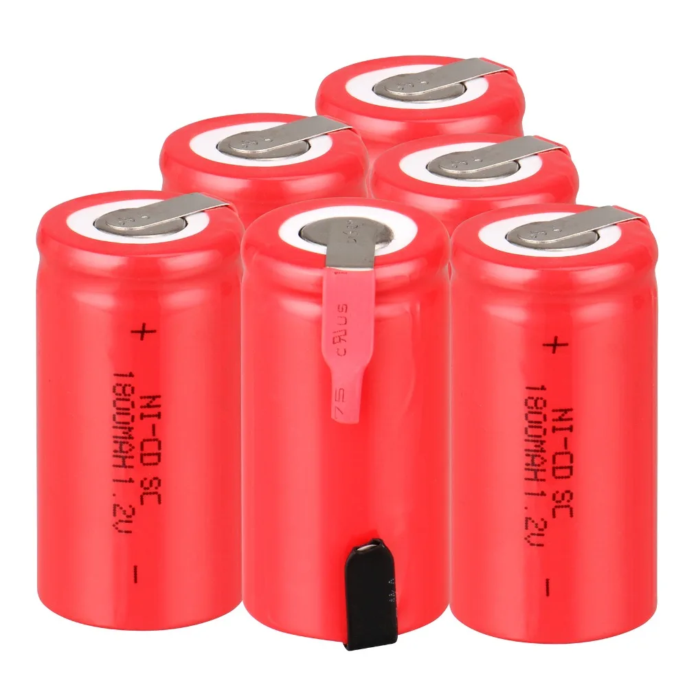 6 шт. Sub C SC батарея 1 2 V 1800mAh аккумуляторная Ni-Cd с tab 4 25*2 cm-красный цвет | Электроника