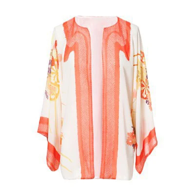 Старинные шифона с цветочным принтом повседневные свободные кимоно рубашки