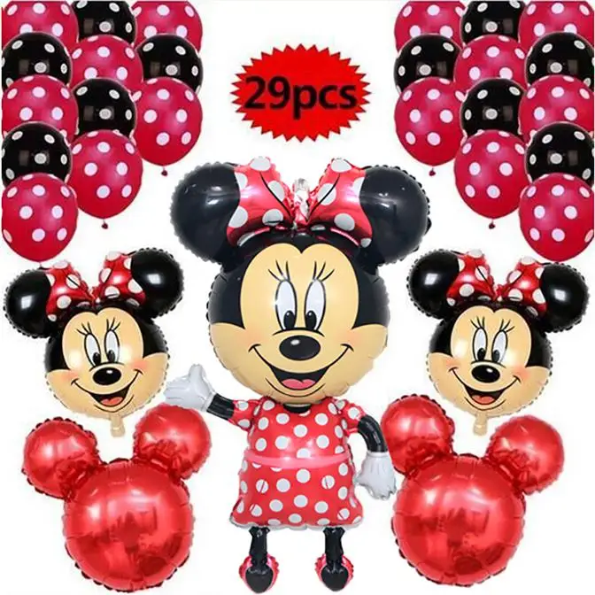 minnie 29 шт./лот 110 см Минни Микки Маус Глава фольгированные шары красный день рождения Декор 12 дюймов в горошек латексный шар Baby Shower - Цвет: minnie