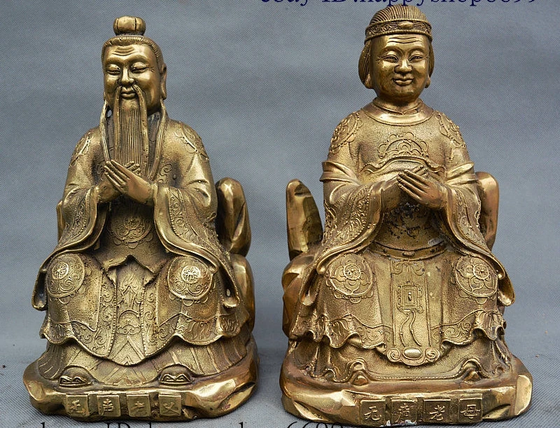 

China Copper Brass Old longevity Spouse Supernatural Being Deity Statue Pair Set