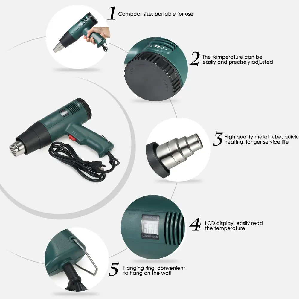 1800 Вт Цифровой Тепловой пистолет с температурным контролем фен для волос