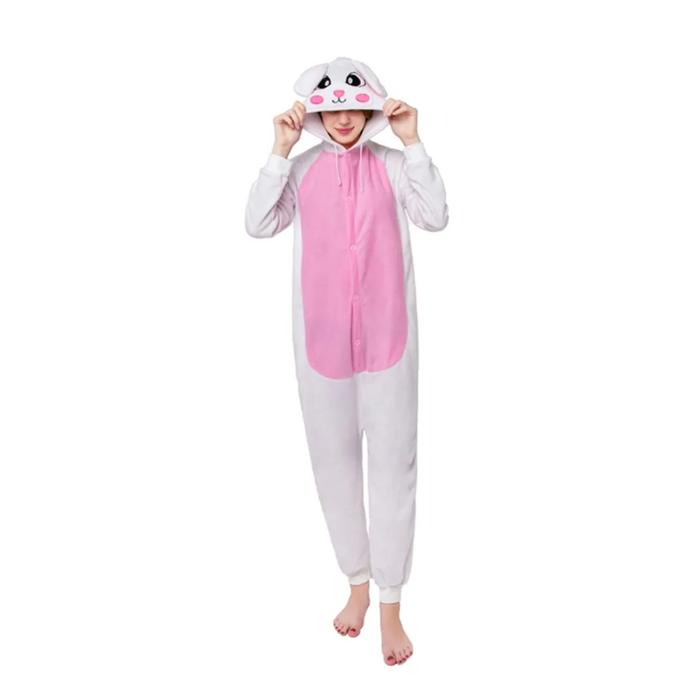 Из Полар флиса белый комбинезон кролик для взрослых унисекс в виде Kigurumi Пижама с
