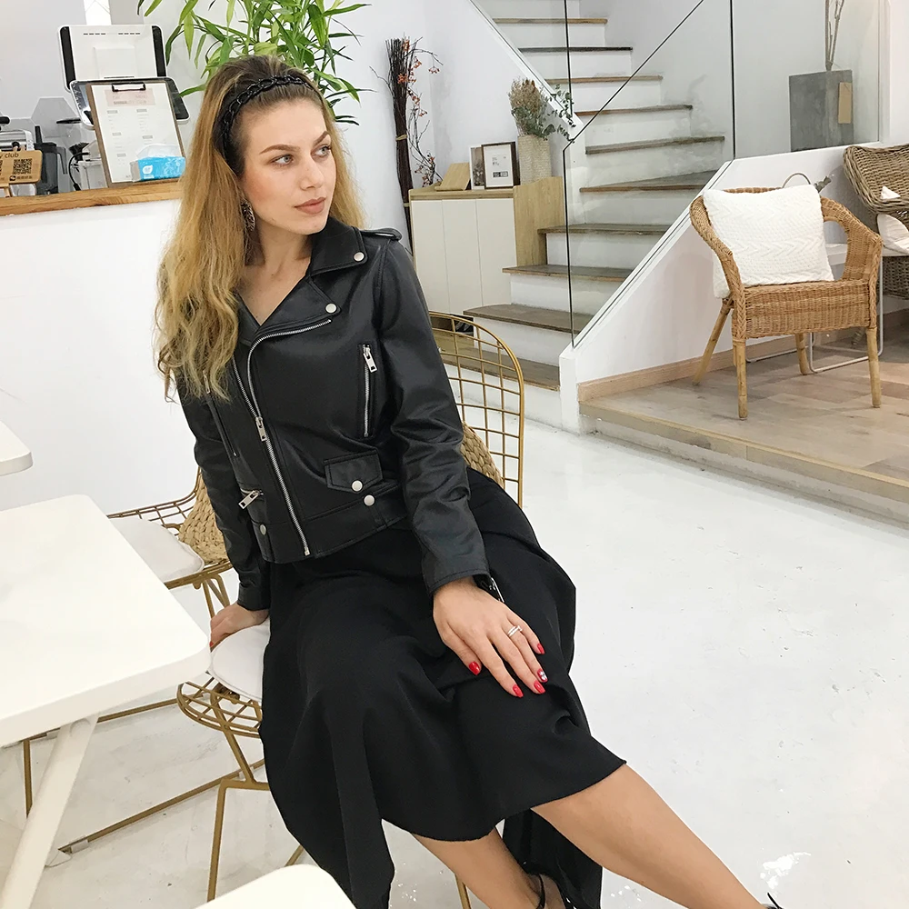 EIFURKOP новинка гранж 100% натуральная овчина кожаная куртка для женщин тонкая