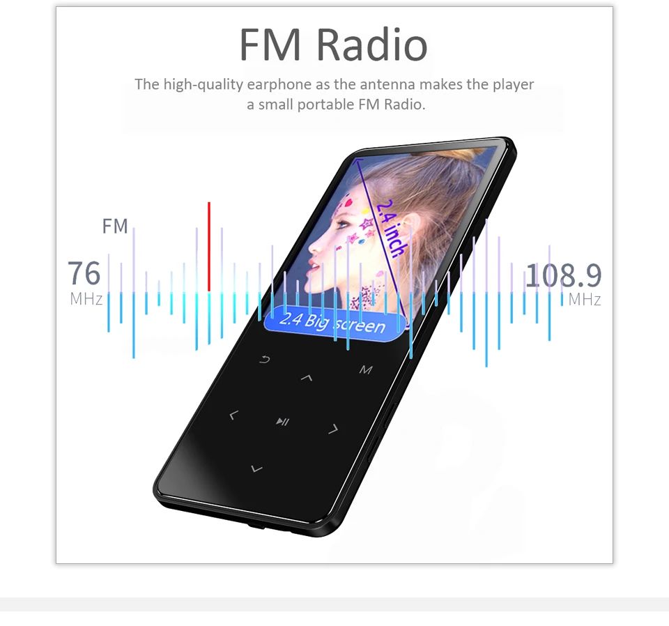 MP3 плеер с Bluetooth, fm-радио, динамик, наушники с сенсорными клавишами, экран 2,4 дюйма, HiFi, Walkman, спортивный MP 3 Flac музыкальный плеер для детей