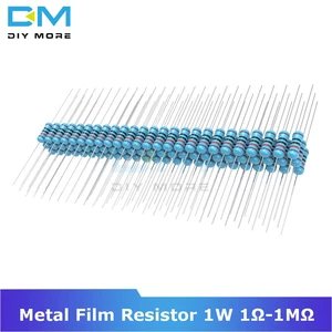 100 шт. металлический пленочный резистор 1% + 1% -1% 1 Вт 1R-1M Ом 1 к 2,2 К 4,7 к 5,1 к 6,8 к 10 к 15 к 22 к 47 к, резистор сопротивления, электронный резистор Diy