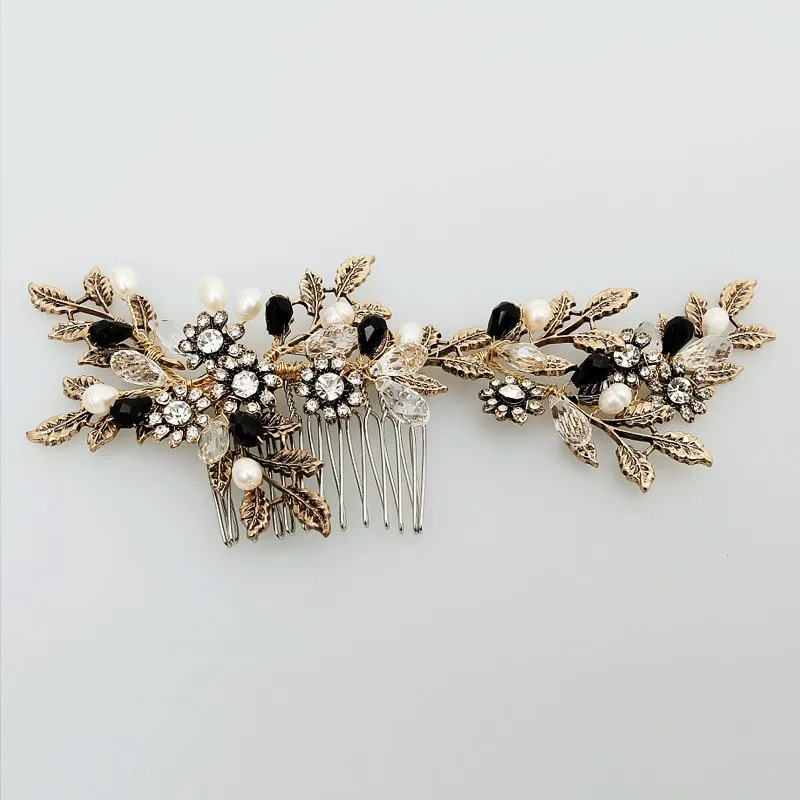 Винтажная расческа для волос Jonnafe с золотыми листьями и цветами жемчужные