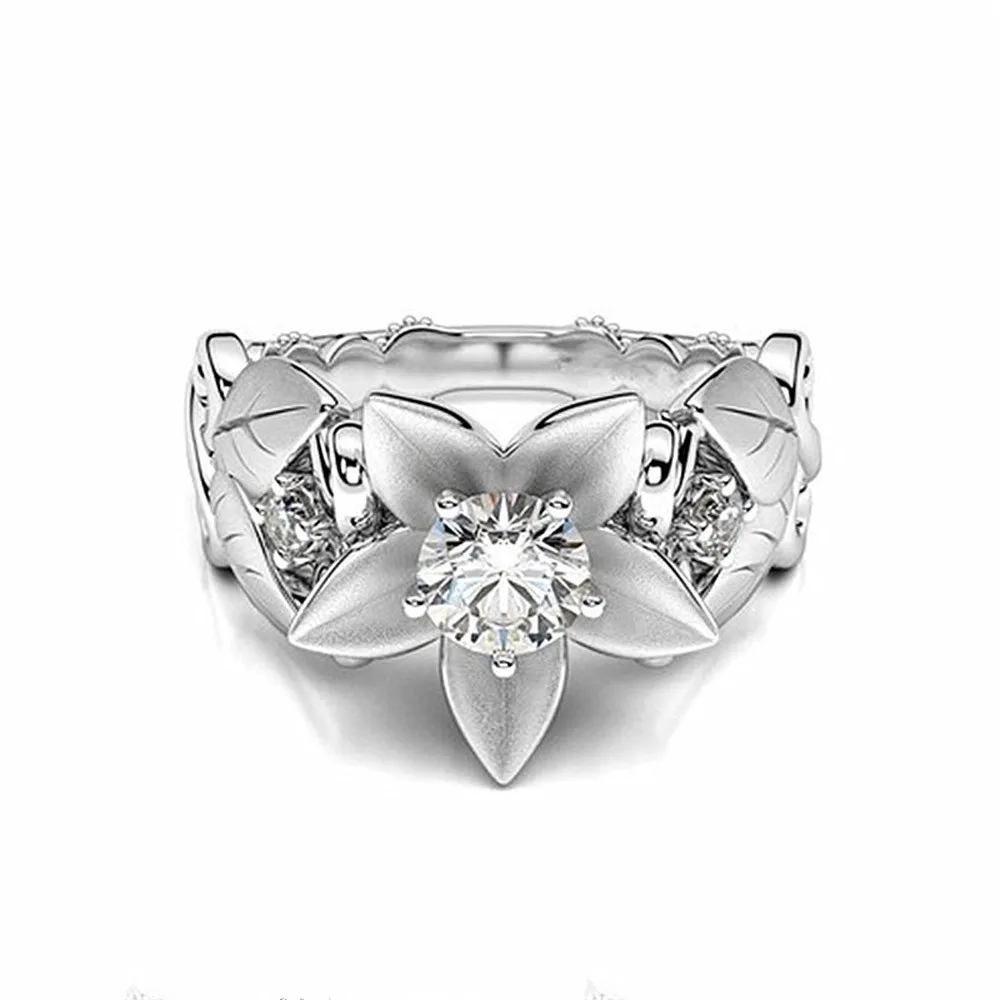 Женское серебряное обручальное кольцо с кубическим цирконием Lucky Flower Leaf