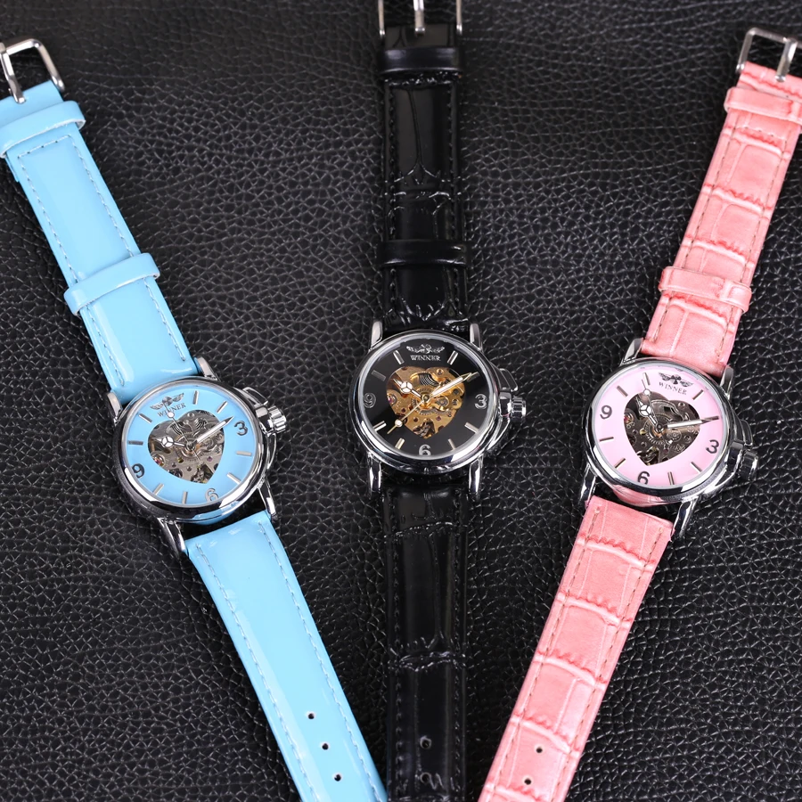 Fashion Brand Winner Leather Band Women Men Skeleton Automatic Mechanical Watch Dress Wrist | Наручные часы