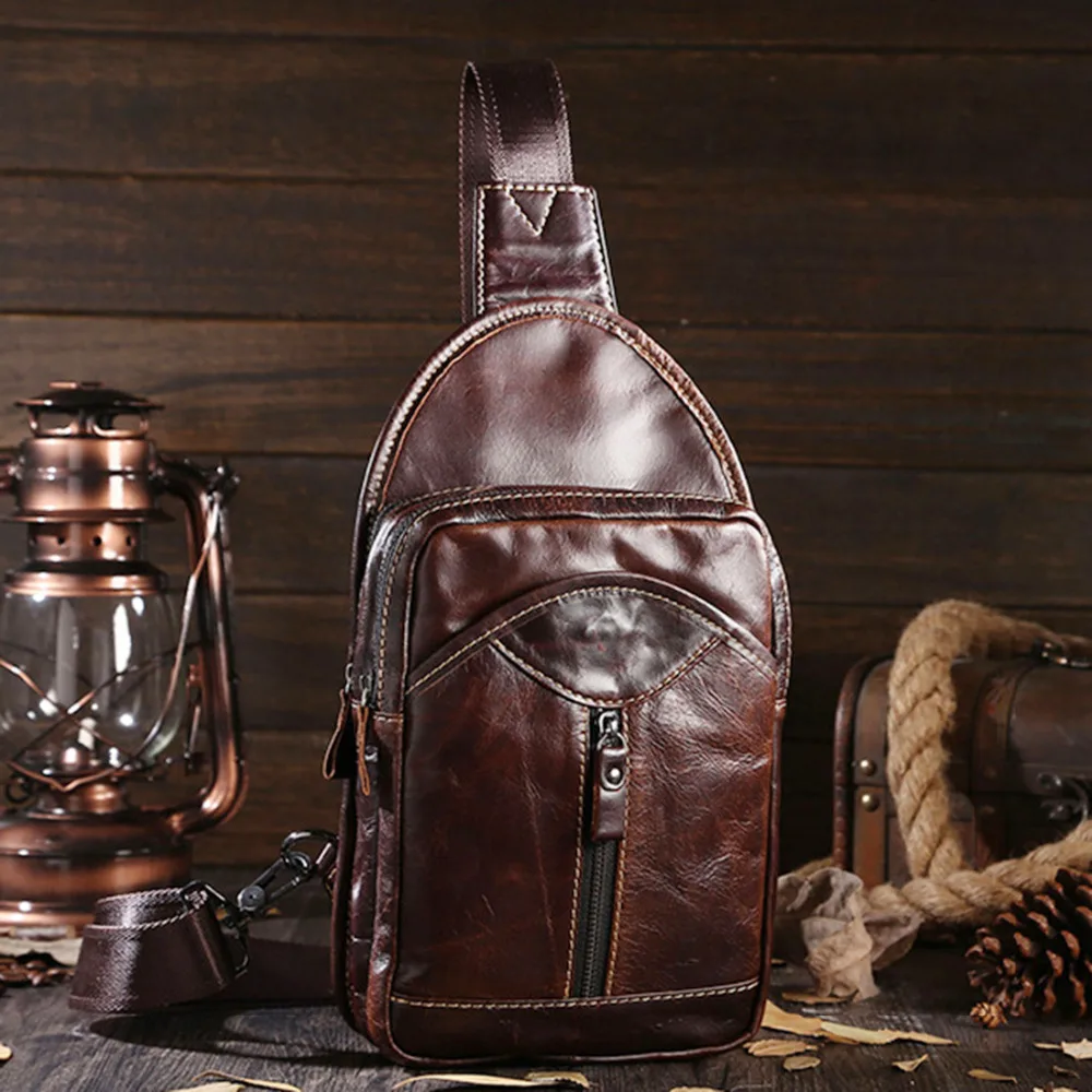 Сумка мессенджер из натуральной кожи с масляным воском через плечо для