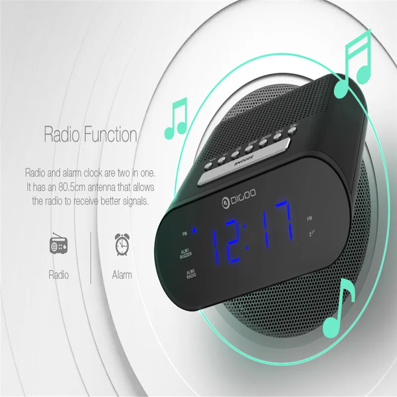 DIGOO светодиодный смарт будильник с цифровым дисплеем и FM радио регулируемый