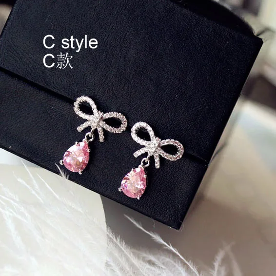 C style Модные Милые Розовые Квадратные серьги с кристаллом в виде цветка, сердца, бабочки, кубического циркония, женские вечерние, свадебные, подарок на день рождения - Окраска металла: C style